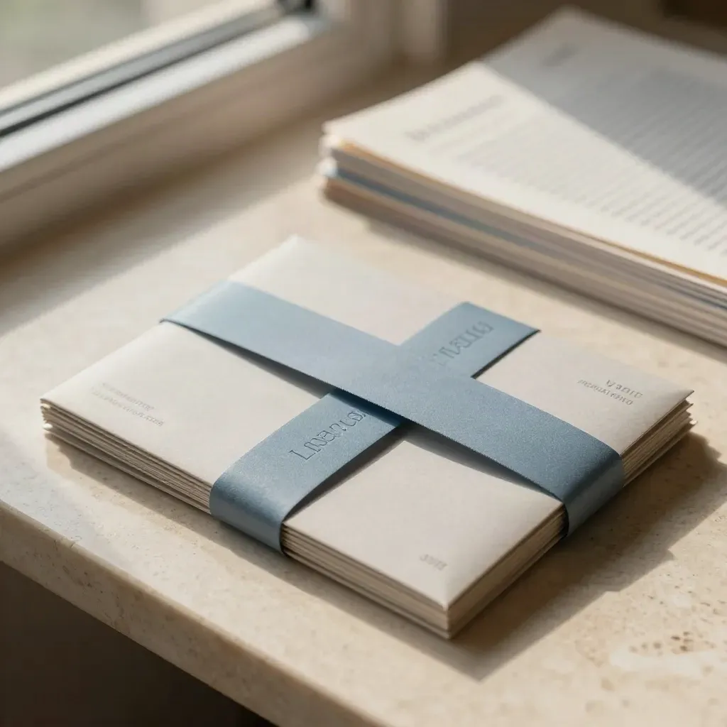 Kit premium per piano annuale Lazio su travertino chiaro, con fascetta blu e inserti piegati.